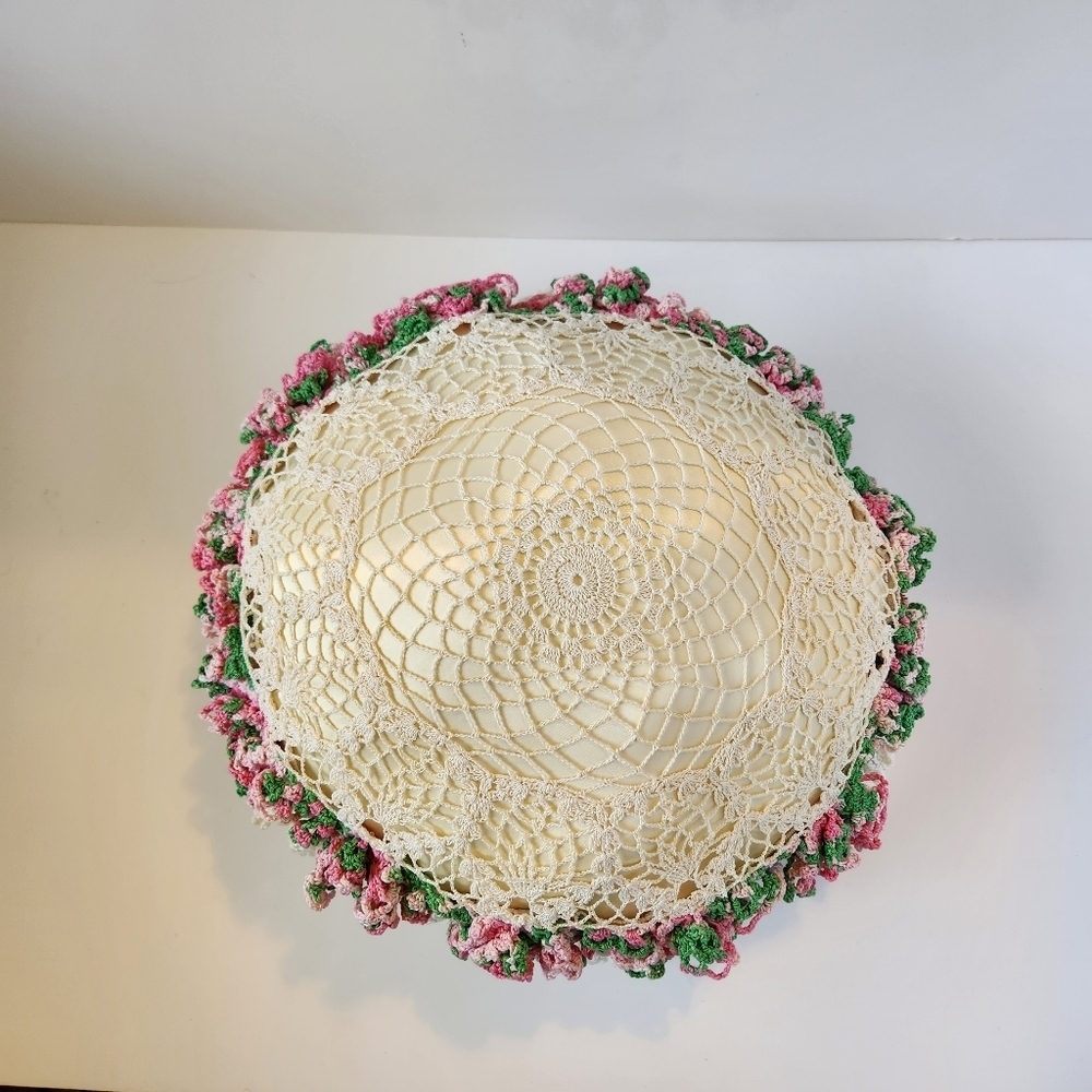 Vintage Pillow Crochet Knitted Floral Pink Flowers Decorative Cottagecore Decor